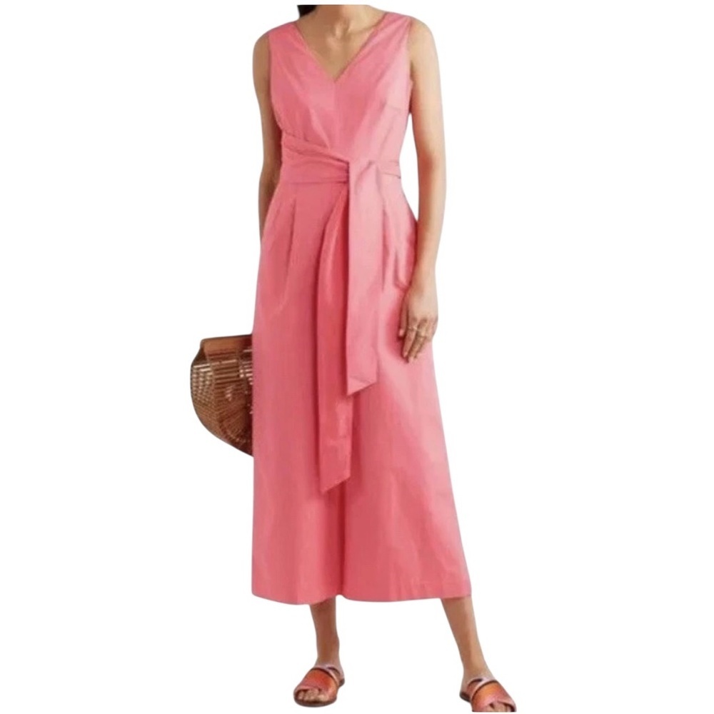 J. Crew Wrap Tie Sash V-Neck Pink Coral Poplin Wide Leg Jumpsuit 6